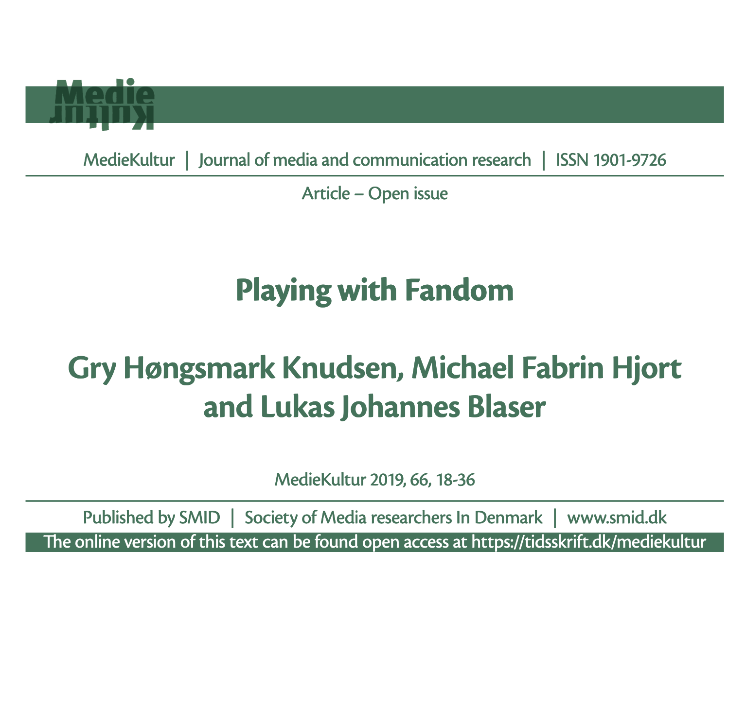 'Playing with Fandom' – an scientific articles in MedieKultur