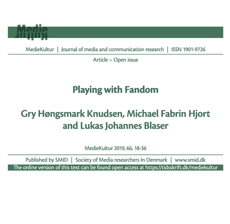 Playing with Fandom article in MedieKultur journal